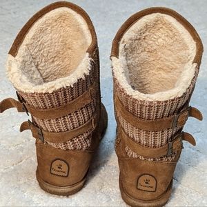 Bearpaw Boshie Suede/Knit Boots w/ Wool Blend Lining Sheepskin Footbed, 9W